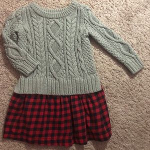 Toddler girls grey sweater dress with plaid skirt